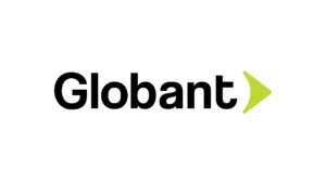 Logo de Globant que consiste en el nombre de la empresa en tipografía negra gruesa y un triángulo verde lima apuntando hacia la derecha como flecha al final del texto