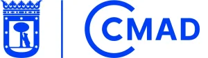 Logotipo oficial de CCMAD con un diseño en color azul, compuesto por un escudo con el oso y el madroño a la izquierda, y el acrónimo 'CCMAD' a la derecha.