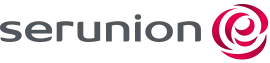Logotipo de Serunion, compuesto por el nombre en tipografía gris y un icono circular rosa en espiral.
