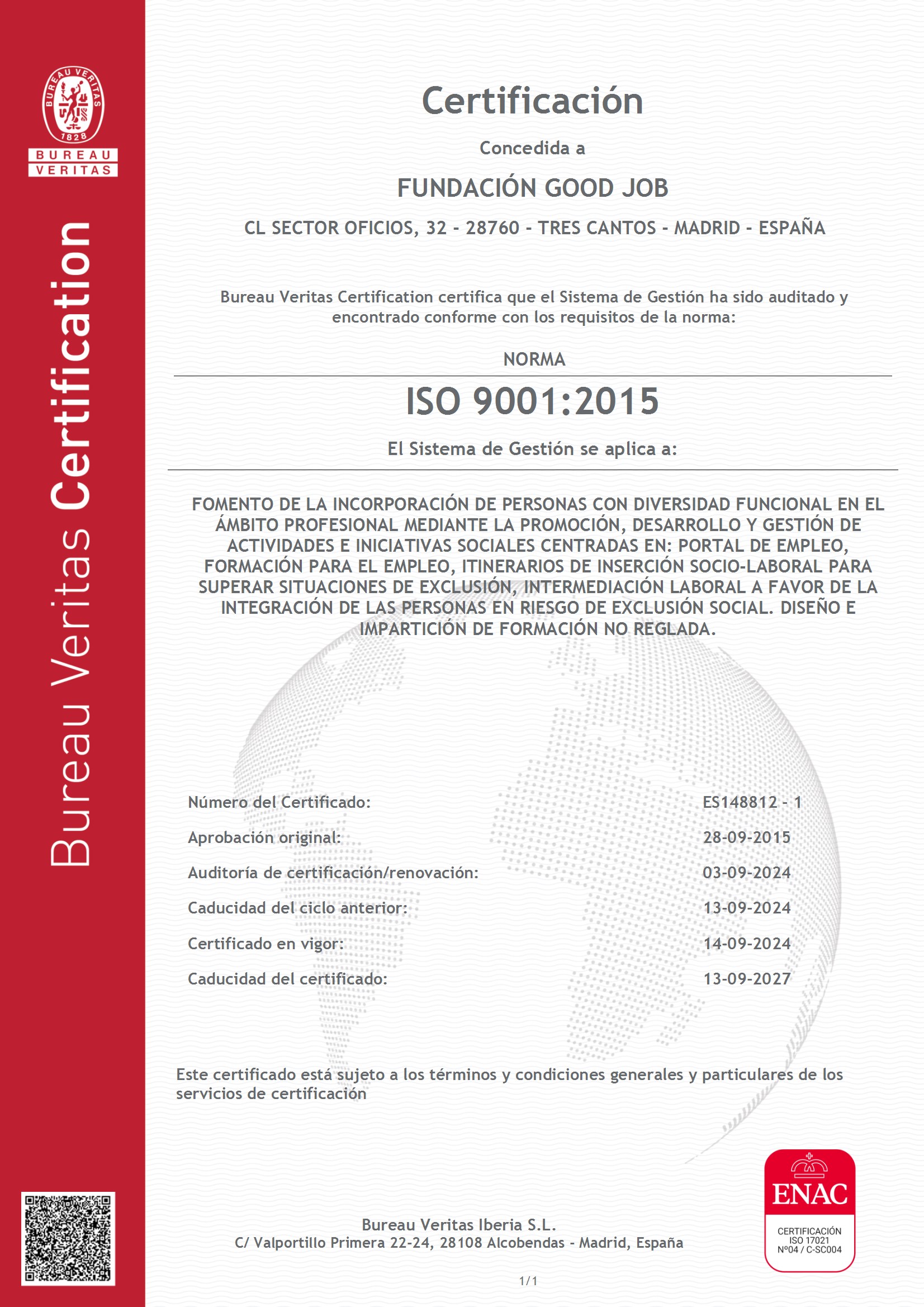 Certificación ISO 9001:2015 FUNDACIÓN GOODJOB